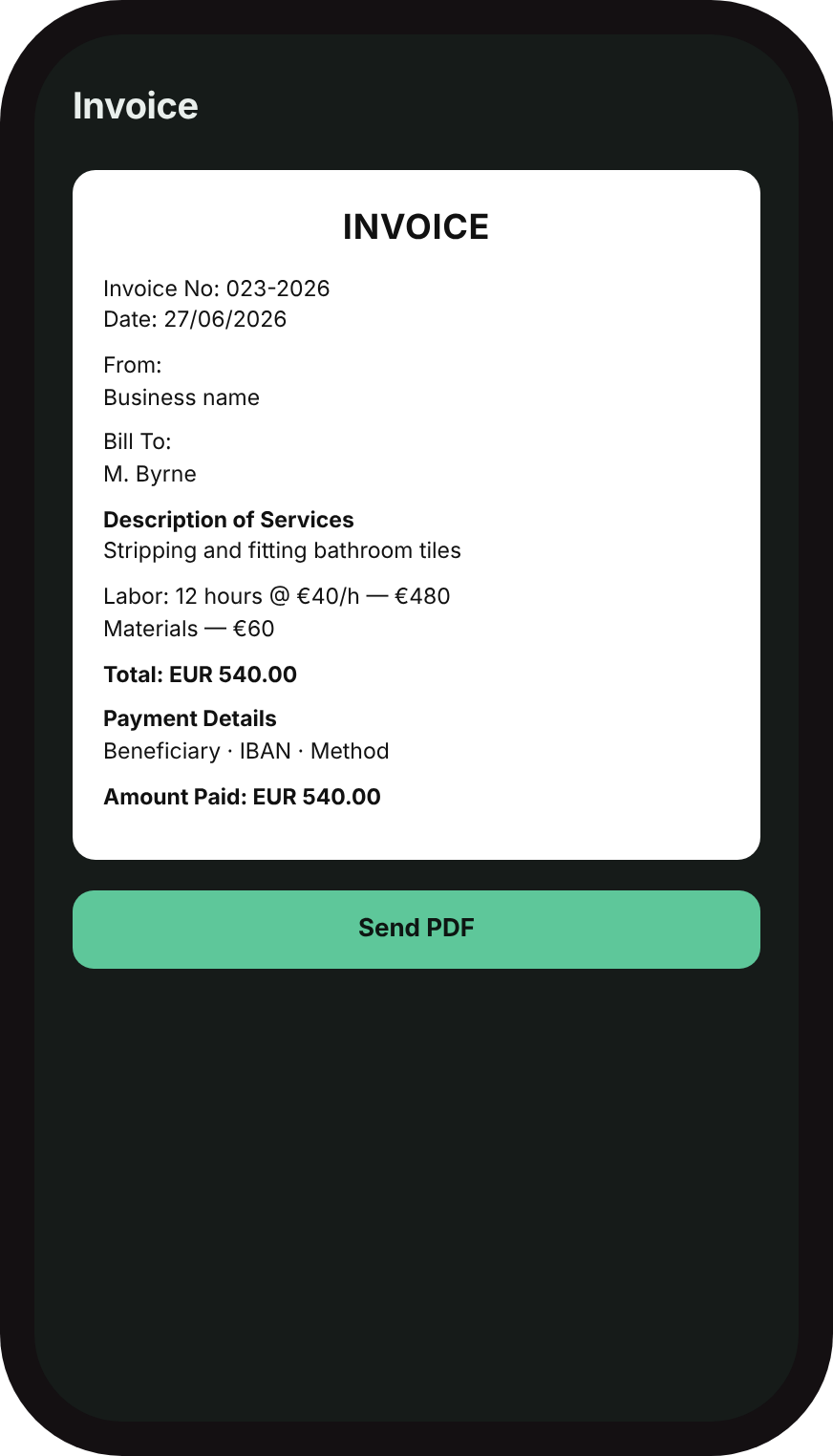 Job Book: PDF invoice